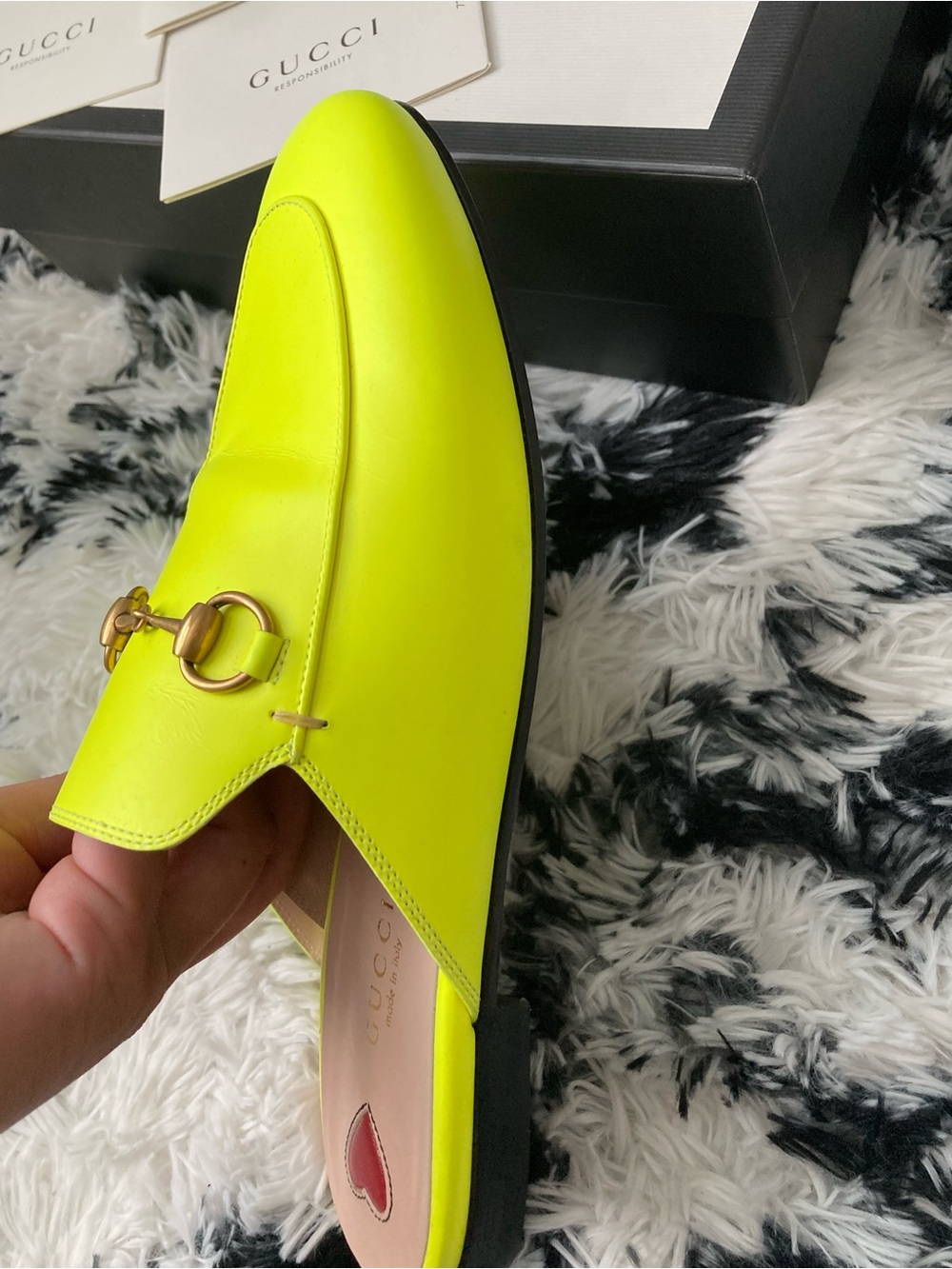 Gucci Neon Yellow Leather Horsebit Backless Mules - Picture 9 of 12